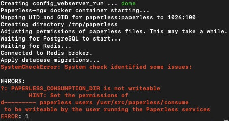 Lösung für paperless-ngx-Fehlermeldung: PAPERLESS CONSUMPTION DIR is not writeable